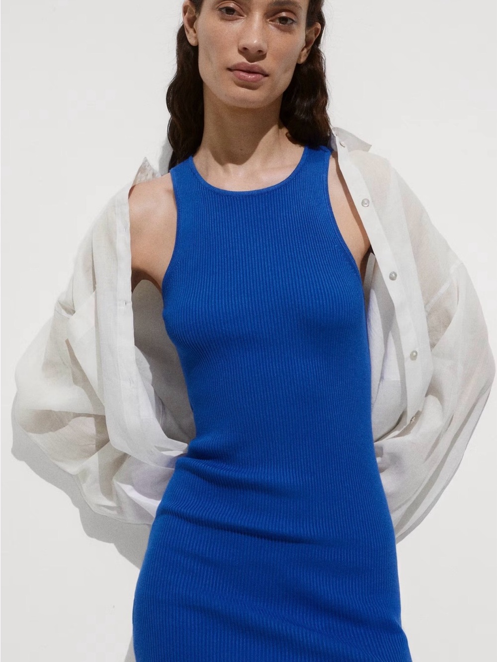 Mango Electric Blue Ribbed Tank Dress